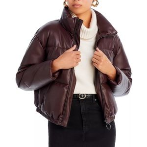 Leather Maroon Puffer Coat